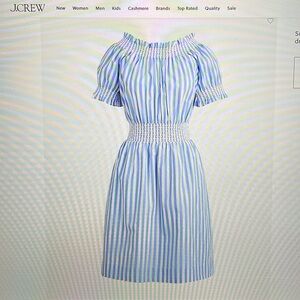 Blue and White Striped Smocked Poplin Dress